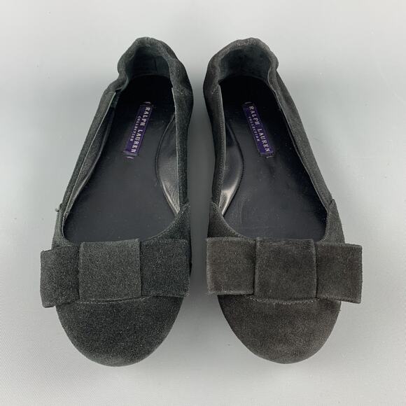 RALPH LAUREN COLLECTION Size 7 Black Suede Bow Flats - Picture 1 of 8